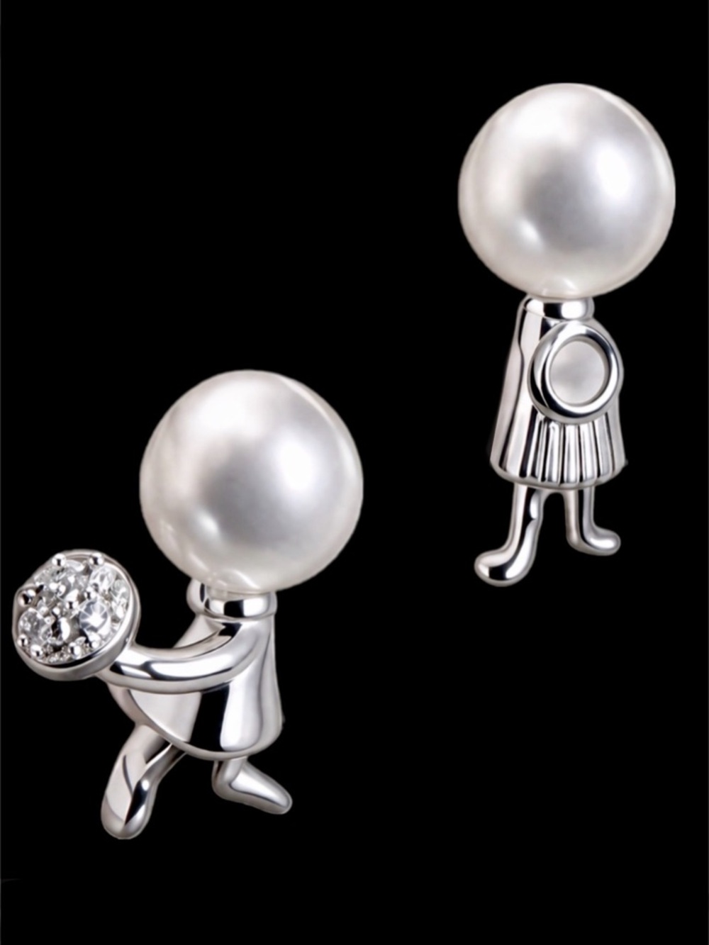“Marry Me” Boy Flowers Girl Dress Silver Figures Pearl Heads Mismatch Tiny Studs - Picture 7 of 8